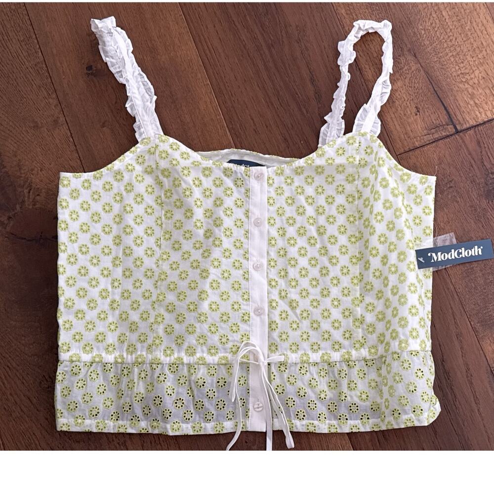 Modcloth Darling For The Prairie Sleeveless Peplum Tank Top White Women's XL NWT